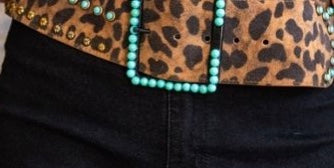 Leopard Print w/Turquoise Accent Statement Belt LEOPARD EXTRA WIDE BELT WITH TURQUOISE STONES – Imani  main image 3