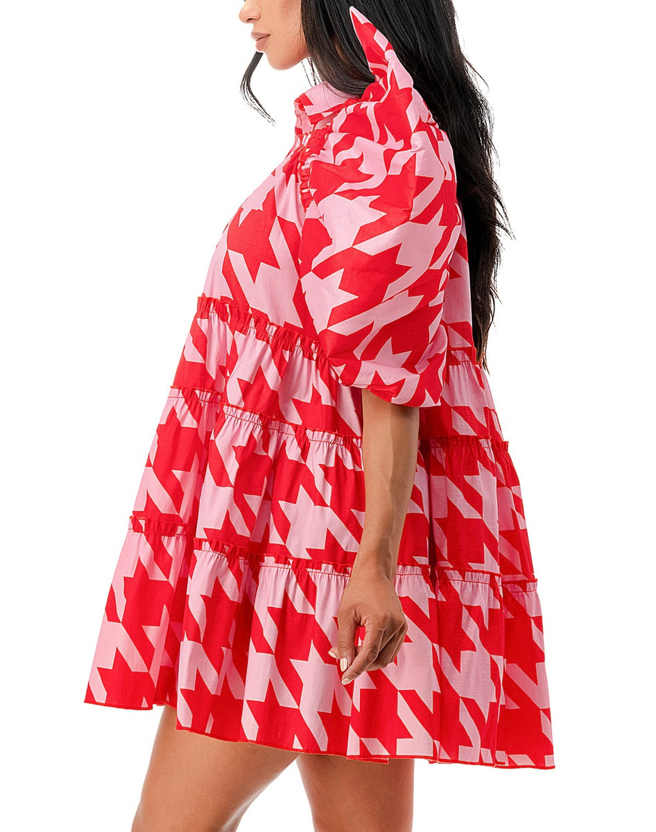 Pink Houndstooth Big Puff Sleeve Dress – Imani Boutique DFW Pink Houndstooth Big Puff Sleeve Dress – Imani Boutique DFW