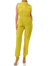 Load image into Gallery viewer, Sleeveless High Neck Sleeveless Cargo Jumpsuit