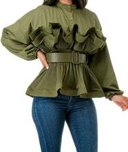 Load image into Gallery viewer, Layered Ruffle Elastic Waist Shirt with Belted