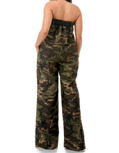 Load image into Gallery viewer, Camo Tube Top Wide Leg Belt Jumpsuit