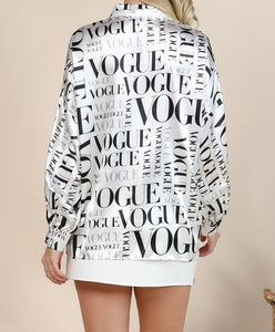 Satin Vogue Print Collar Button Down Shirt