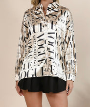 Load image into Gallery viewer, Satin Vogue Print Collar Button Down Shirt