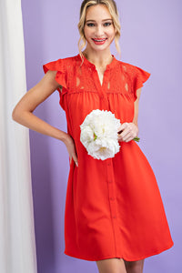 LACE TRIM BUTTON DOWN DRESS