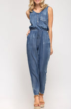 Load image into Gallery viewer, SLEEVELESS WASHED CHAMBRAY JUMPSUIT WITH POCKETS