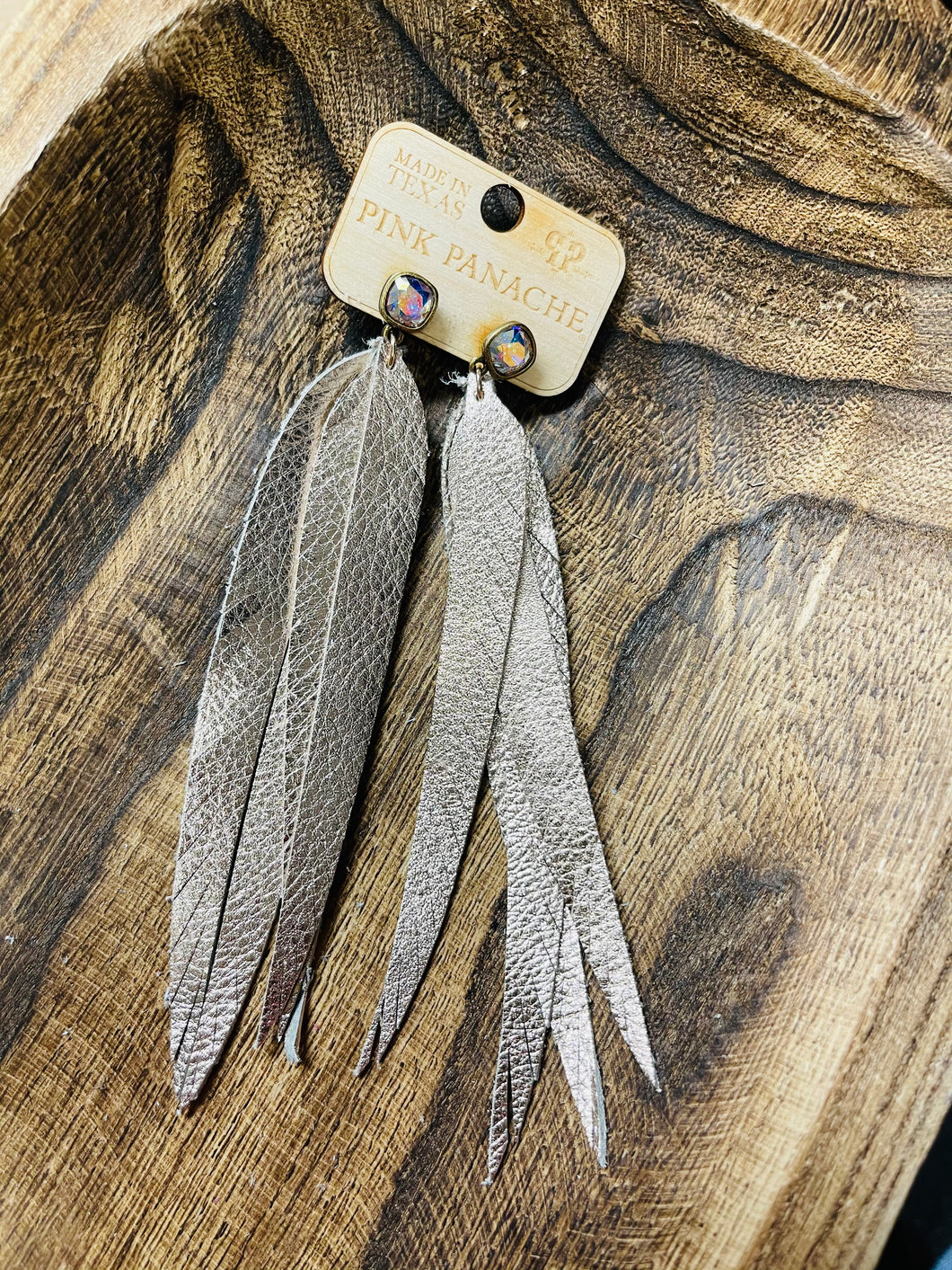 Leather Strip Earrings with Swarovski Crystal