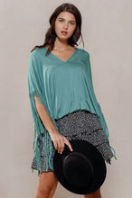 Load image into Gallery viewer, Solid Print Short Sleeves Fringe Poncho