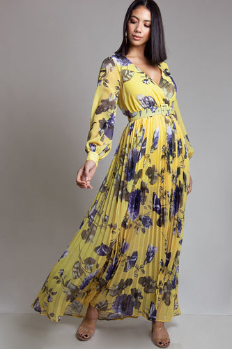 Belted Pleated Long Dress