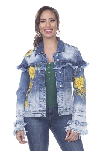 Jean Jacket w/Yellow Rose Embroidery