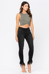 Midrise Black Hem Fray Skinny