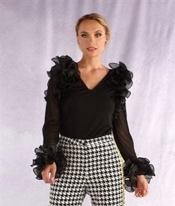 Black Ruffle Sheer Sleeve Top