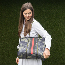 Load image into Gallery viewer, Camo with Red/Black Stripe Tote