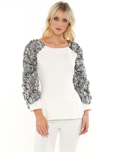 White Printed Long Sleeve Top