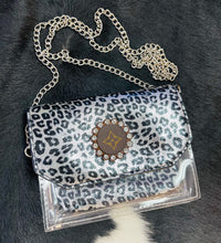 Load image into Gallery viewer, Black and Silver Cheetah Clear Crossbody 2 in 1