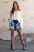 Load image into Gallery viewer, BLEACH WASHED HIGH RISE FRINGE SHORTS