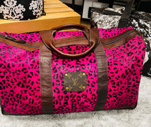 Load image into Gallery viewer, Pink Leopard Hair on Hyde Leather Up-Cycled Travel Bag