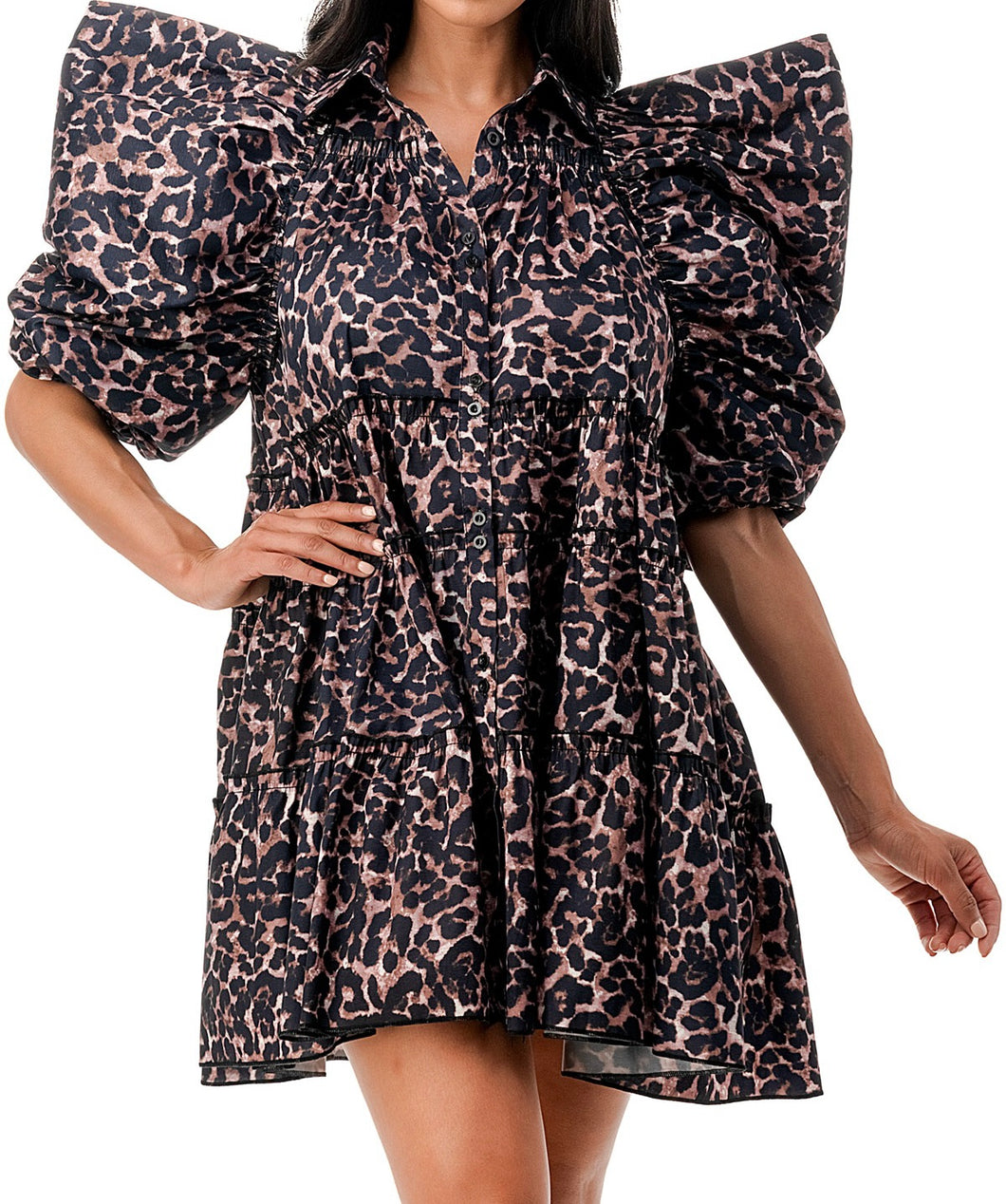 Animal Print Big Puff Ballon Dress