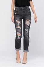 Load image into Gallery viewer, BLACK BLEACH SPLASH DESTROYED BOYFRIEND JEANS