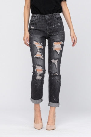 BLACK BLEACH SPLASH DESTROYED BOYFRIEND JEANS
