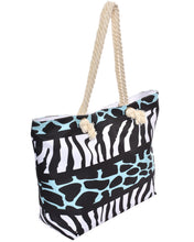 Load image into Gallery viewer, Blue Animal Print with Zebra Pattern Tote