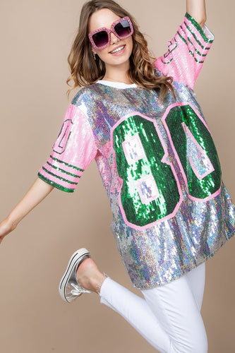 Sequin Number Top Pink & Green