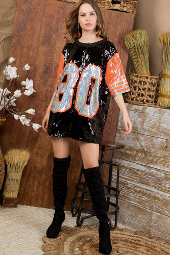 Sequin Number Top Black & Orange