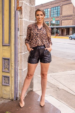 BLACK SEQUIN SHORTS WITH SIDE POCKETS