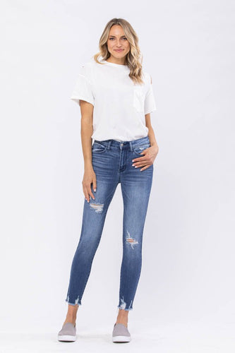 High Rise Destroy Hem Skinny Jeans