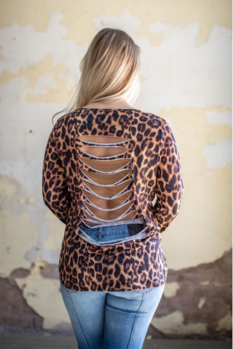 VINTAGE LEOPARD SHREDDED BACK TOP