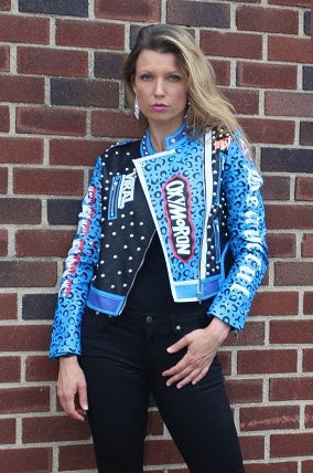 BLUE FAUX LEATHER STUD JACKET