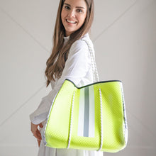 Load image into Gallery viewer, Neon Yellow and Grey Stripe Tote