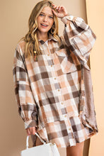 Load image into Gallery viewer, CORL BROWN PLAID YARN DYE OVERSIZED SHIRT DRESS