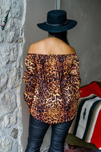 Load image into Gallery viewer, Brown Leopard Off Shoulder Ruffle Sleeve Blouse