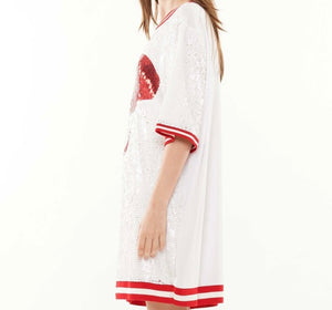 White/Crimson Red Elephant Sequin Dress