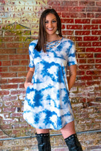 Load image into Gallery viewer, BLUE TIE DYE FLUTTER DRESS WITH POCKETS
