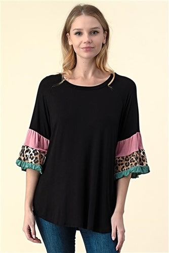 Tiered Bell Printed Sleeve Top