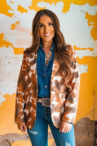 COW PRINT BLAZER WITH BUFFALO NICKEL BUTTONS