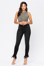 Load image into Gallery viewer, Midrise Black Hem Fray Skinny
