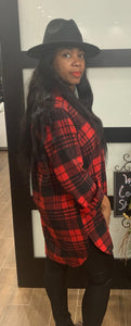 RED/BLACK PLAID BUTTON DOWN SHIRT WITH POCKETS