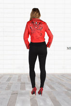 Load image into Gallery viewer, RED FAUX LEATHER STUD JACKET