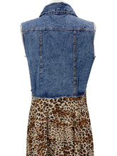 Load image into Gallery viewer, Denim Vest w/ Double Layered Leopard Print Chiffon