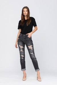 BLACK BLEACH SPLASH DESTROYED BOYFRIEND JEANS