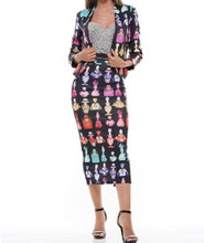 Load image into Gallery viewer, Back Zip Perfume Bottle Print Pencil Skirt