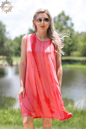 Orange Tie Die Sleeveless Flutter Dress