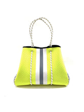 Load image into Gallery viewer, Neon Yellow and Grey Stripe Tote