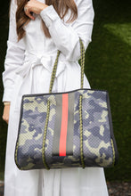 Load image into Gallery viewer, Camo with Red/Black Stripe Tote