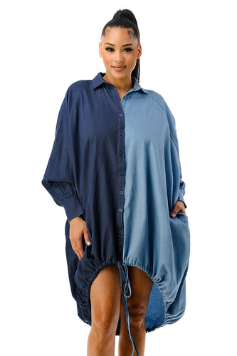 Two Tone Denim Oversize Shirts Dress