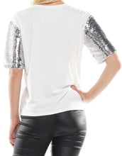Load image into Gallery viewer, SILVER SEQUIN SLEEVE PATCH TOP