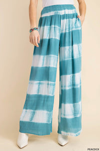 SOFT STRIPE TIE DYE RAYON FABRIC SMOCK WAIST PANTS
