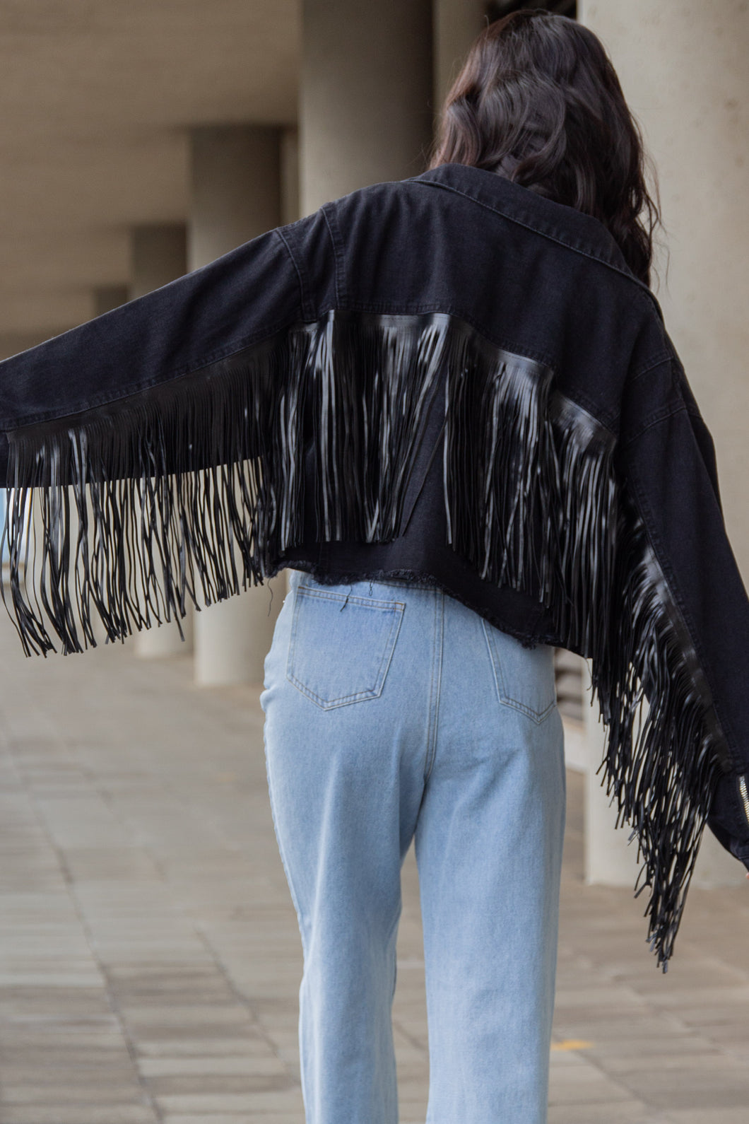 Black Fringe Denim Jacket